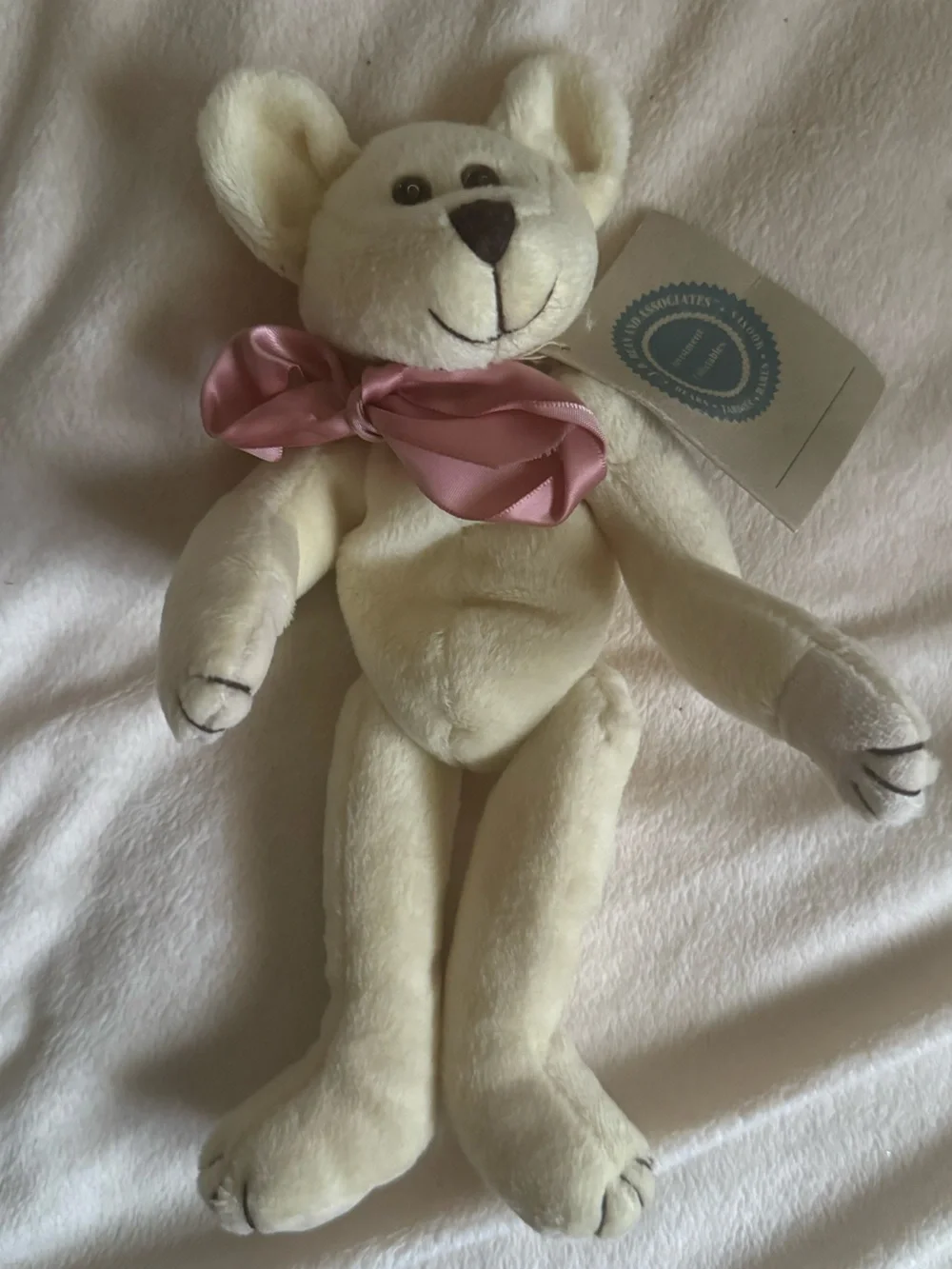 Vintage Boyds Bear & Associates Plush Cream Teddy Bear Pink Bow Tagged RARE